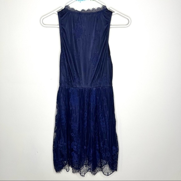 Bleuh Ciel Blue Floral Lace Sheer Cutout Mini Dress Size Small - Picture 8 of 14